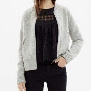 Madewell Wool Full Zip Bomber Cardigan Sweater Heather Gray Size Small